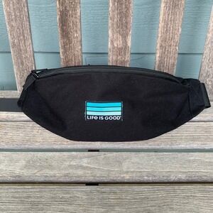 Life Is Good Black Canvas Waist Pack Fanny Pack Adjustable Strap Logo Bag Travel